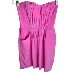 Rebecca Taylor Women's Silk Ruched Strapless Mini Dress Fuschia Pink Size 6 NWT